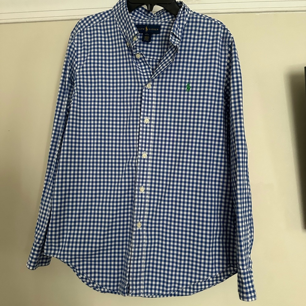 Navy blue and white polo dress shirt/button down
